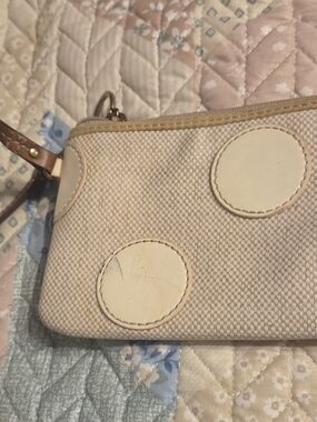 Fossil Beige Canvas Polka Dot Wristlet